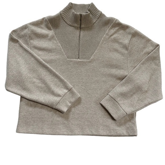 Women’s Zara Creme Ribbed 1/4 Zip Sweater‎ Size Large - Picture 1 of 6